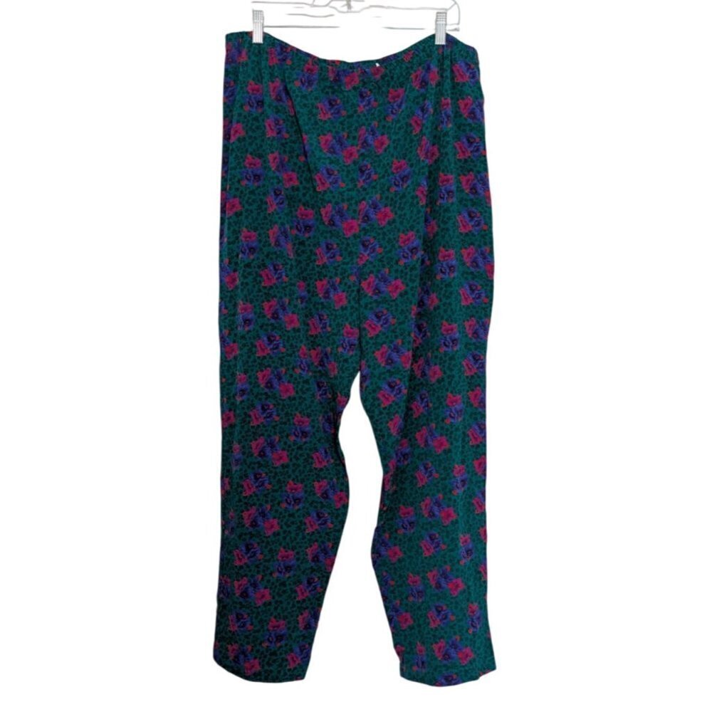 Gold Label Victorias Secret Floral Satin PJ Pants Green Womens Size Large Silky